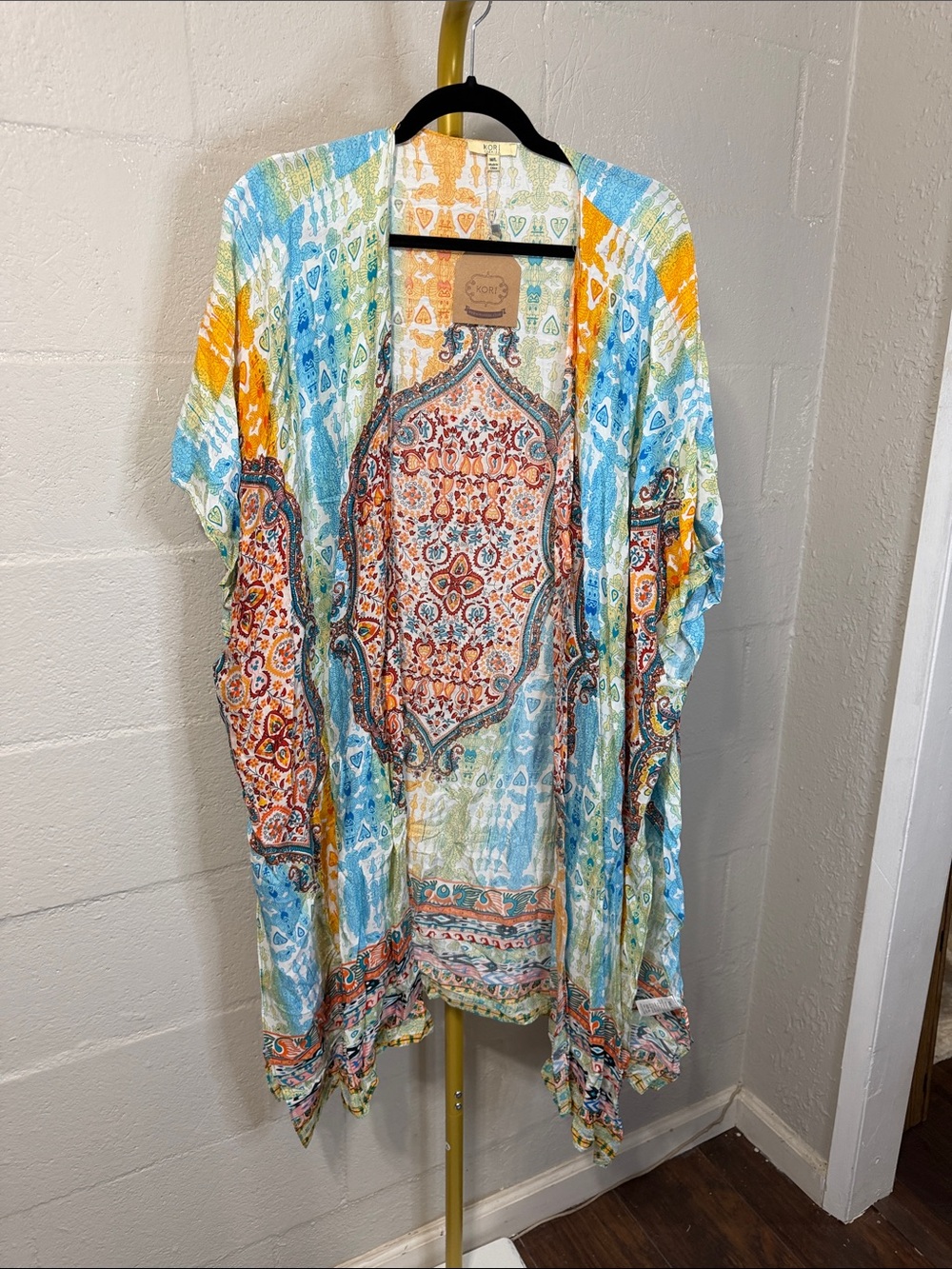 Kori Multicolor Lightweight Boho Kimono - Turquoise, Orange, Aqua